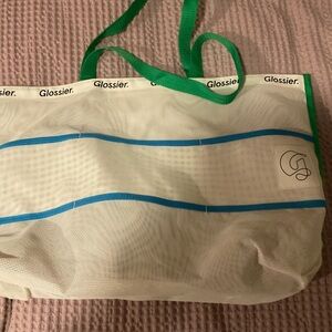 Glossier Cream Tote with Green and Blue Accents